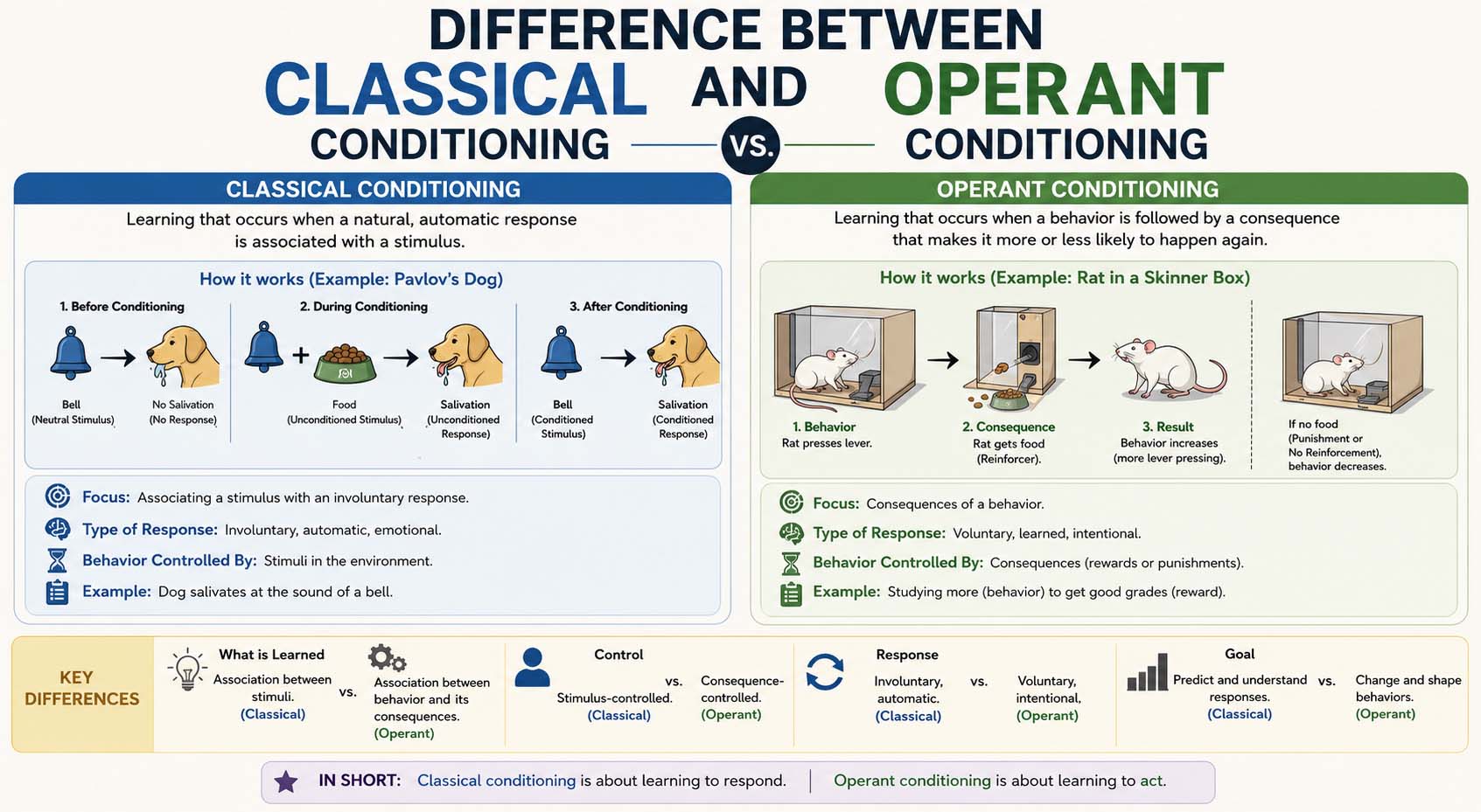 Difference Between Classical and Operant Conditioning