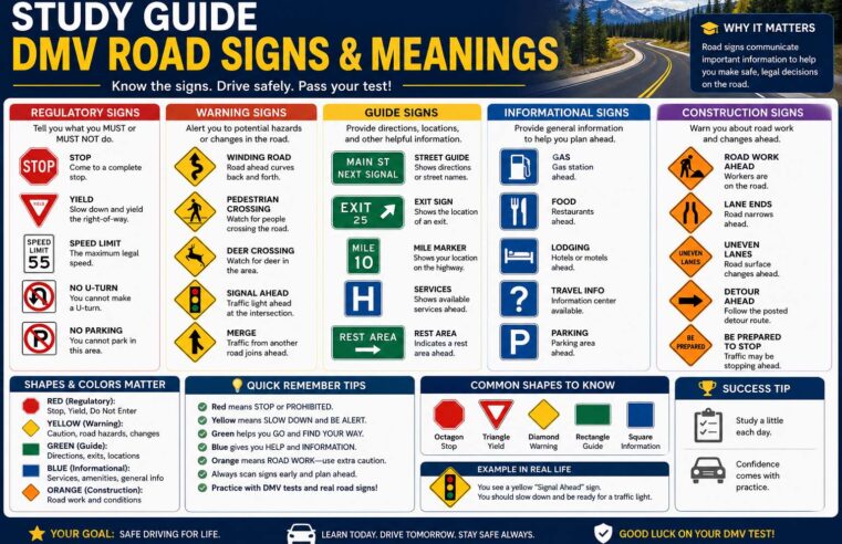 Study Guide DMV Road Signs and Meanings: Everything You Need to Pass Your Permit Test