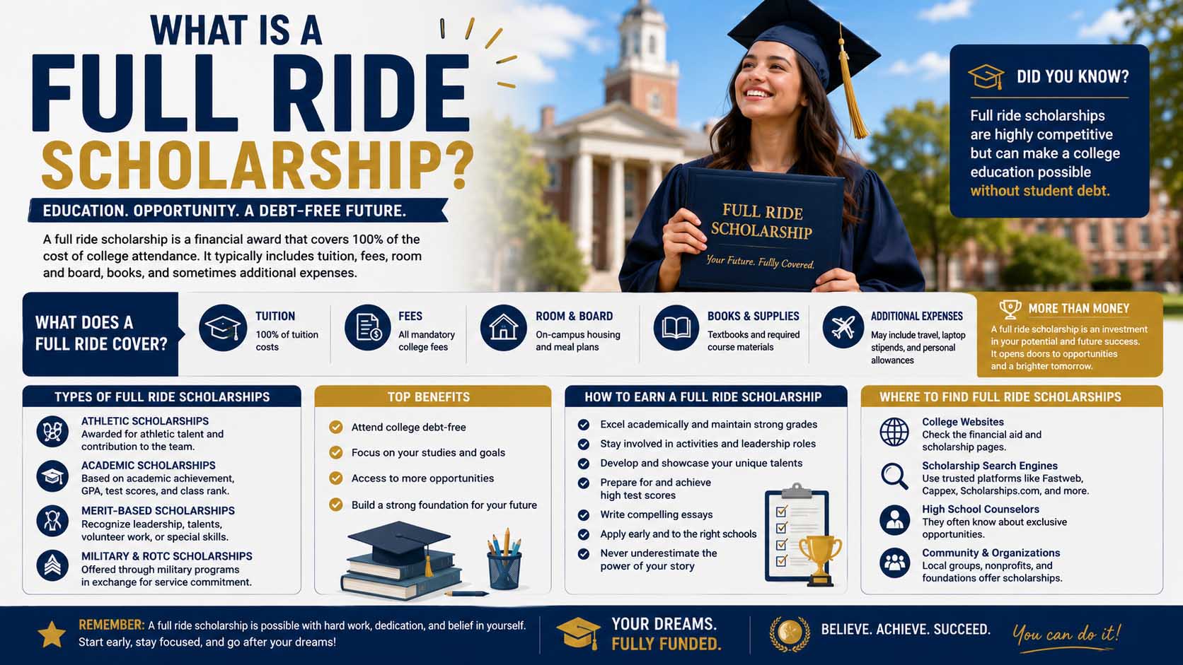What Is a Full Ride Scholarship? What It Covers and How to Earn One
